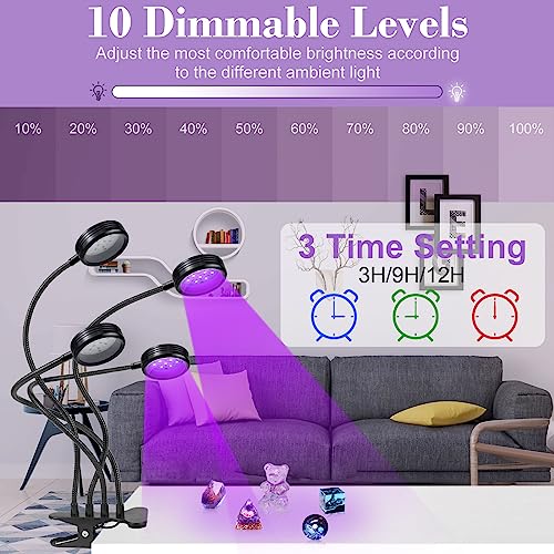 USB UV Black Light 4-Head, 20W 395nm-405nm LED UV Lamp with Clamp, Gooseneck UV Light for Resin Curing, Blacklight Posters, Fluorescent Paint - size: 4 Heads