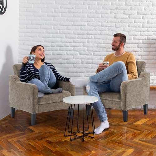 VINGLI Chair Light Brown Upholstered Chenille Accent Chair for Living Room, Bedroom, Mid-Century Modern Arm Chair Comfy Reading Chair with Scooped Arms - color: Light Brown