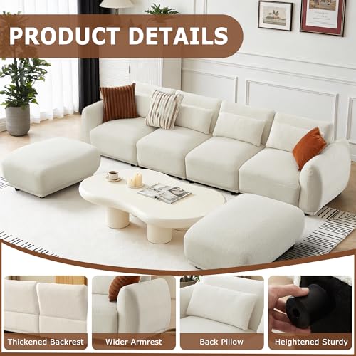 U Shaped Cloud Sectional, Convertible L Shaped Couch with Removable Ottomans,Modular Cloud Couch Sectional for Living Room(4 Set + 2 Ottomans - White) - color: White, size: 4set+2 Ottoman
