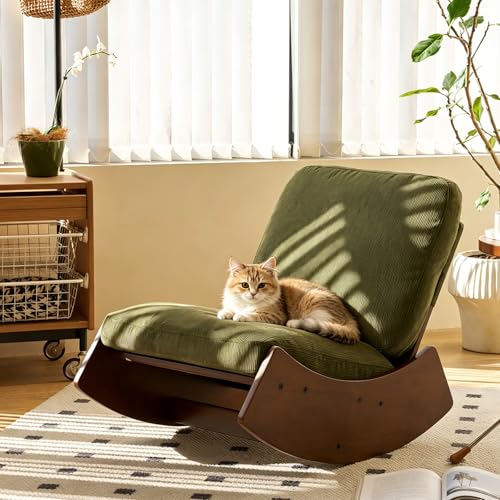Chifee & Vingol Modern Accent Chair Armless Lounge Chairs with Wood Leg & Pillow Comfy Upholstered Reading Chair for Living Room Bedroom,Rocking Chair-Green - color: Rocking Green