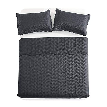 MOONLIGHT20015 Twin Quilt Set (66" x 86") with 1 Pillow Sham (20" x 26"+2") for All Season - 2 Pcs Reversible Bedding Set Lightweight Microfiber Coverlet Embossed Pattern Quilted Bedspread (Charcoal) - color: Charcoal/Dark Grey, size: Twin