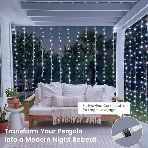 200 LED Curtain Lights Plug in, 6.6x6.6FT Fairy Lights, Cool White | Remote Control, 8 Modes And Connectable Hanging String Lights For Bedroom, Dorm, Party, Wedding Backdrop And Outdoor Decor - color: White, size: 200 LED