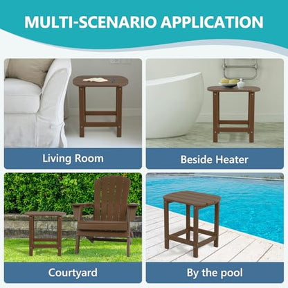 Hdpe Outdoor Adirondack Side Table, Wooden Textured, Coffee | Bathroom and Indoor, Maintenance & Weather Resistant, End TableSet for Patio, Garden, Backyard, 18.6×14.17×18.18 in - color: Coffee