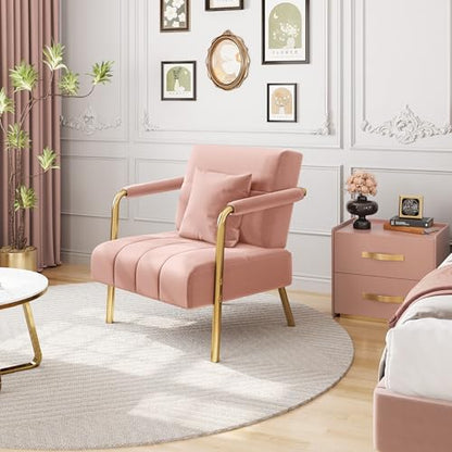 Yaheetech 30" Velvet Sofa Chair Accent Sofa with Gold Metal Leg, Pink | Velvet Small Sofa Chair Mini Couch with Gold-Tone Metal Arms and Legs for Living Room, Home Office, Bedroom - color: Pink, size: 30" W