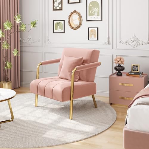Yaheetech 30" Velvet Sofa Chair Accent Sofa with Gold Metal Leg, Pink | Velvet Small Sofa Chair Mini Couch with Gold-Tone Metal Arms and Legs for Living Room, Home Office, Bedroom - color: Pink, size: 30" W