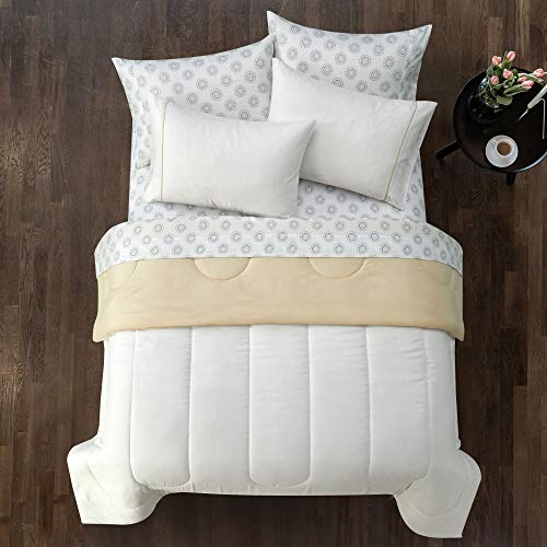 Idea Nuova "Casa 7-Piece Solid Reversible Comforter Set with Bonus Sheets, White, Queen, 86"x86" - color: White, size: Queen