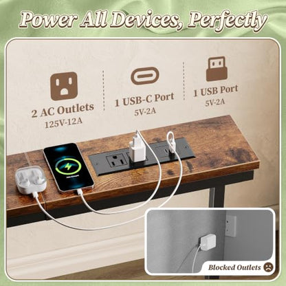 Huuger 78.7-94.5'' Extendable Behind Couch Table with Outlets, Rustic Brown | Stepless Length Adjustment, 2 Power Stations with USB-C Ports, Long Console Table, Slim Sofa Table - color: Rustic Brown, size: 78.7- 94.4"W x 29.5"H