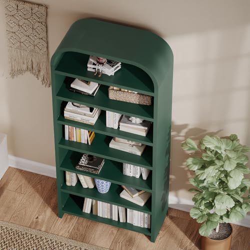 LEVNARY 70" Tall Arched Bookcase, 7-Tier Freestanding Storage Cabinet with Adjustable Shelves, Thick MDF Bookshelf for Bathroom Living Room Bedroom (Green) - color: Green