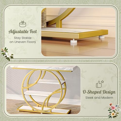 Huuger 41.3 Inch Entryway Table, Console Table with Shelves, Sofa Table | Entrance Table, Console Tables for Entryway, Hallway, Entrance, Foyer, Living Room, O-Shaped Hall Table, White Marble & Gold - color: Marble Gold, size: 11.8"D x 41.3"W x 31.5"H