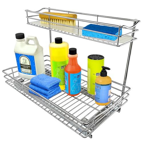 LYNK PROFESSIONAL® Pull Out Under Sink Kitchen Cabinet Organizer - 11.5 in. x 21 inch deep Drawer - Sliding Shelf Organizer for Cabinets and Undersink Storage Shelves - Lifetime Ltd. Warranty – Chrome - color: 11.5"W x 21"D Chrome