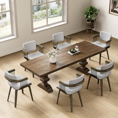 Dining Chairs with Armrest, Set of 2, Mid-Century Modern Kitchen Chair | with Wood Legs, Upholstered Fabric for Dining Room, Kitchen, Restaurant, Cafe, Grey - color: Grey