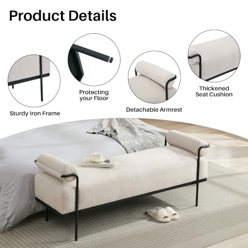 SOFTHION 61.2" End of Bed Bench, Chenille Upholstered Entryway Bench, Beige | Modern Upholstered Bench Ottoman, Footrest Stool with Sturdy Metal Frame and Legs for Living Room/Foyer/Mudroom/Hallway - color: Beige
