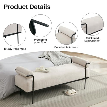SOFTHION 61.2" End of Bed Bench, Chenille Upholstered Entryway Bench, Beige | Modern Upholstered Bench Ottoman, Footrest Stool with Sturdy Metal Frame and Legs for Living Room/Foyer/Mudroom/Hallway - color: Beige