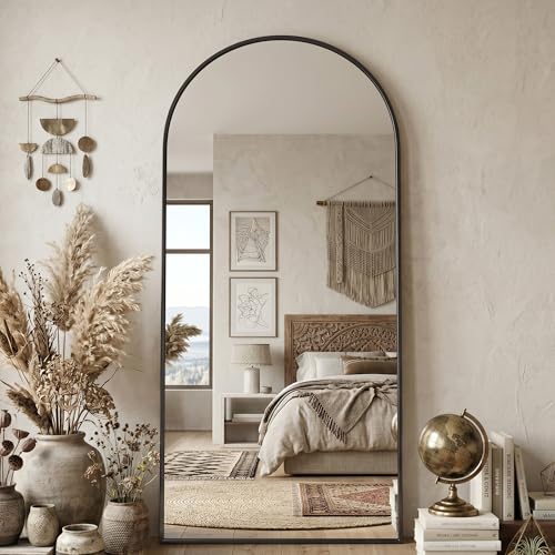 Full Length Mirror, 78" x 38" Arched Full Body Mirror Large Standing Floor Mirrors, Mirrors for Bedroom, Bathroom, Living Room Standing or Wall Leaning, Black - color: Black, size: 77"L x 38"W