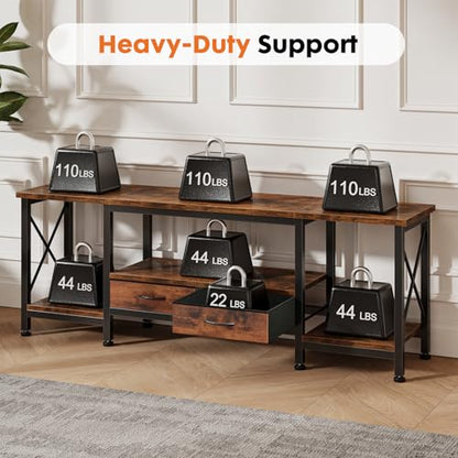DUMOS TV Stand with Fabric Drawers for 65 70 75 Inches TV | Entertainment Center and Industrial TV Console Table with Open Storage Shelves for Living Room, Bedroom, 63" Rustic Brown - size: 63 Inch