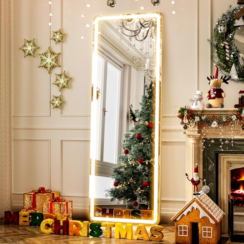 LED Mirror Full Length Standing, 64"x21" Full Body Floor Mirror | Lighted Mirror with Stand, Dimmable & 3 Color Lighting, Wall Mounted Leaning Large Standing Mirror for Bedroom, Cloakroom - color: Rectangle, size: 64"L x 21"W