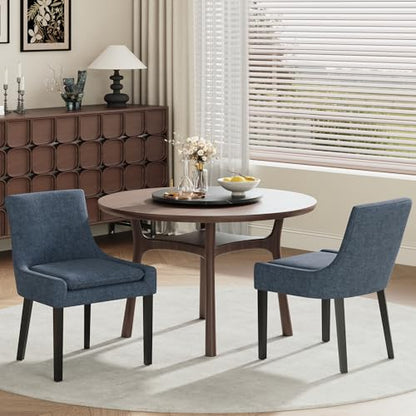 COLAMY Modern Dining Room Chairs Set of 2 with Mid Back and Wood Legs, Upholstered Kitchen Chairs for Dining Room/Living Room, Blue - color: Blue, size: Set of 2