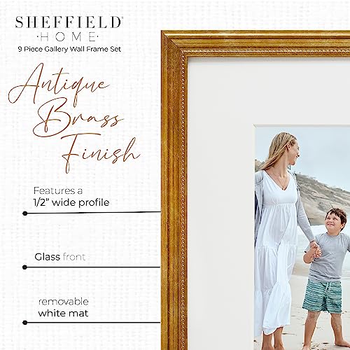 Sheffield Home 9 Piece Gallery Wall Frame Set, 12x12 Inch, Beaded Antique Bronze - color: Beaded Antique Bronze, size: 12x12 Inch