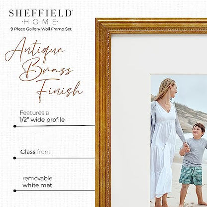 Sheffield Home 9 Piece Gallery Wall Frame Set, 12x12 Inch, Beaded Antique Bronze - color: Beaded Antique Bronze, size: 12x12 Inch