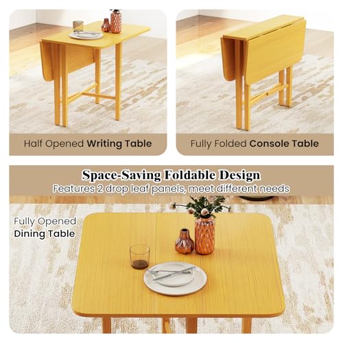 COSTWAY Square Drop Leaf Dining Table, 36" Compact Folding Kitchen Table | Solid Rubber Wood Legs, Farmhouse Extendable Table for for 2-4 People, Dining Room, Small Space, Apartment, Natural - color: Natural