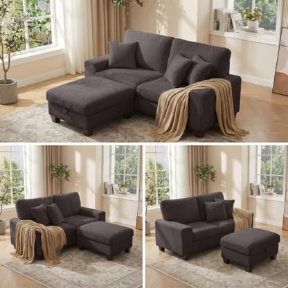 DOPEDIO 88.58" L-Shaped Sectional Sofa with Storage Ottoman, Dark Grey | L-shaped sectional sofa with storage ottoman, chenille fabric, washable covers, pocket spring cushions, easy assembly - size: 88.58 inch-L, style: Dark Grey Chenille