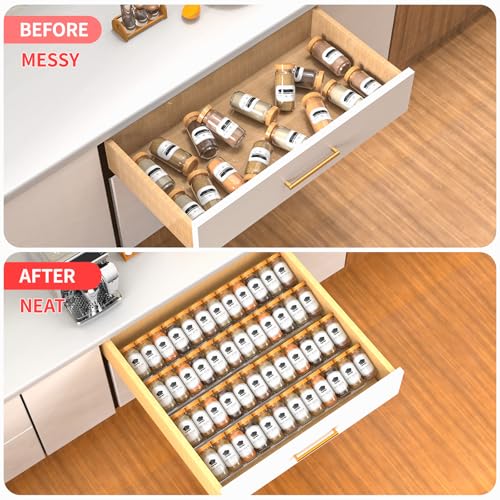 2-Tier Non-Slip Spice Drawer Organizer, 2-Pack Checkered Frosted Clear Acrylic, Expandable (11''-22'') Spice Rack for Kitchen Drawer Storage – Holds Seasonings, Herbs, and Spices (Jars Not Included) - size: Spice Organizer-2 Pack-Clear