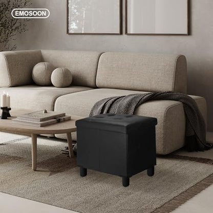 18 Inches Cube Storage Ottoman, Faux Leather Collapsible Square Folding Ottoman Furniture with Storage for Living Room Bedroom, Foot Rest Foot Stool with Legs, Black 18x18x18 Inches - color: Black