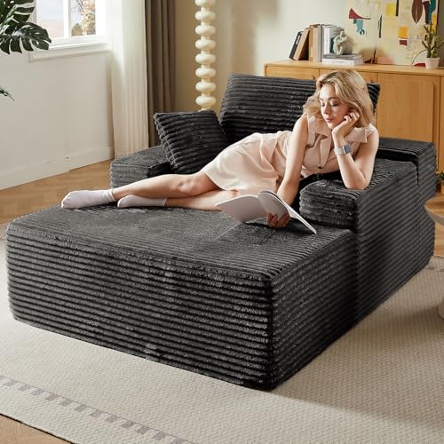 49.2" Oversized Chaise Lounge Chair Indoor, Modern Upholstered Deep Seat Sofa Bed, Sleeper Couch Reading Chairs, Comfy Corduroy Cloud Sofas Couches for Living Room, No Assembly, Dark Grey - color: Dark Gray, size: 49"