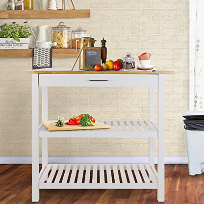 Casual Home Solid Wood Kitchen Island, Natural Maple Top, White Base (New) 40*20*36.5inch - color: Natural Maple Top, White Base (New)