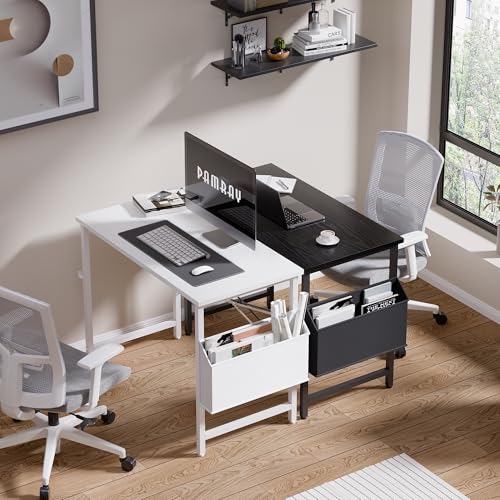 Pamray 32 Inch Computer Desk Small Spaces Desk with Storage Bag for Bedroom Writing and Home Office Work Small Study Desk Table White - color: White, size: 32 Inch