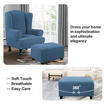 H.VERSAILTEX Ottoman Cover Slipcover Rectangle Fit Length 29'-34' Footrest Sofa Slipcovers Stool Cover Footstool Protector Covers Feature Stretch Soft Jacquard Fabric Removable Washable - Dusty Blue - color: Dusty Blue, size: Rectangle-Large