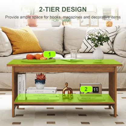 39.4" Farmhouse Coffee Table, Small Coffee Tables for Living Room | Rerto Wood, 2 Tier Coffee Table with Storage, Tea Table for Living Room Bedroom Small Space - color: Retro Wood