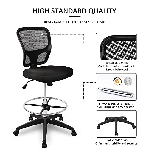 Ergonomic Office Chairs, Office Drafting Chair, Rolling Stool Chair Armless Standing Desk Chair with Footrest Bar Stools for Home,Office & Bar