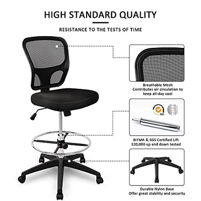 Ergonomic Office Chairs, Office Drafting Chair, Rolling Stool Chair Armless Standing Desk Chair with Footrest Bar Stools for Home,Office & Bar