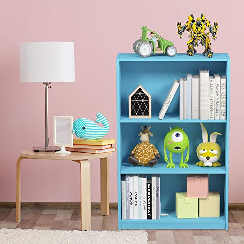 Furinno JAYA Book Shelf, 3-Tier Bookshelf, Bookcase with Adjustable Shelves, 9.5 x 24.5 x 40.3, for Organization and Storage, for Living Room, Bedroom, Home Office, Light Blue - color: Light Blue, size: 3-Tier