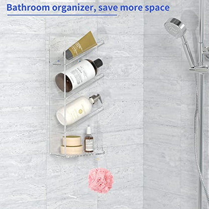 AITEE Acrylic Bathroom Organizer Caddy Shampoo Holder Right Inclined | No drilling, wall mounted with drain holes, inclined shelf, bathroom, acrylic, rustproof, for bathroom toiletries - style: One Shelf