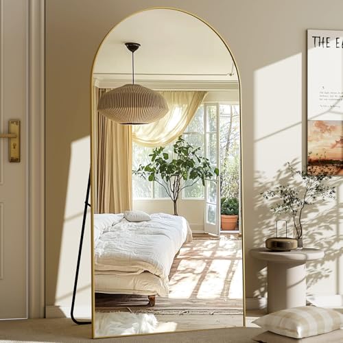 30x71 Arched Full Length Mirror, Large Full Body Floor Mirror, Gold | Aluminum Alloy Frame Shatterproof Glass, Free Standing Leaning Hanging Mounted Mirror for Bedroom, Living Room, Dressing Room - color: Gold, size: 71"L x 30"W