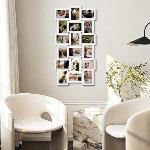 J.M.Deco Collage Picture Frames for Wall Decor, 18-Opening Family Picture Frame Set, One-Piece Photo Frames for Living Room, Bedroom, Gallery, Pure White - color: Pure White * 18 Opening