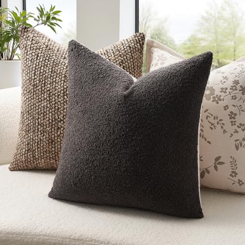 Topfinel 20x20 Inches Boucle Decorative Pillow Covers in Neutral Grey Cozy Soft Linen Cotton Back Color-Block Textured Cushion Design for Contemporary Living Room Chair Sofa Couch Decor 4-Pack - color: Neutral Grey, size: 20" x 20" (Pack of 4)