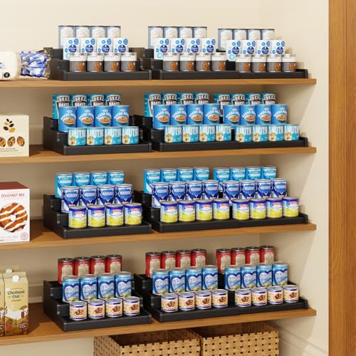 3-Tier Expandable Bamboo Can Organizer for Pantry, Holds 24 Cans, Black | Adjustable Can Storage Rack for Pantry, Can Holder for Kitchen Cabinets, Canned Food Soda Organizer, Black (Patent Pending) - color: Black, size: 12.4"-24"W × 10.8"D × 4.5"H