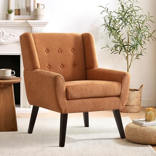 HUIMO Accent Chair for Living Room,Upholstered Button Fabic Armchair Chair | Mid Century Modern Tufted Armchair with Fabric,Comfy Arm Chairs for Club Living Room Reading Bedroom,Waiting Room Orange - color: Orange