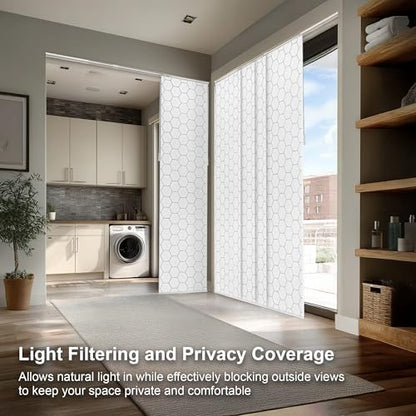 CHICOLOGY Panel Track Blinds, Hexagon Pattern, 86"x96", Cordless, Divider | 4 Fabric Panels, Fits 46–86″ Wide, Wall/Ceiling Mount, Room Divider Ready, Height Trimmable, Child & Pet Safe - color: Hexagon