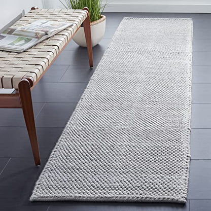 SAFAVIEH Natura Collection Runner Rug - 2'3" x 7', Silver, Handmade Wool Blend, Textured Design, Ideal for Living Room, Bedroom, Dining Space (NAT425G) - color: Silver, size: 2'3" x 7' (Runner)