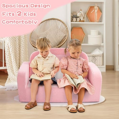 Foryoomi Extra Wide Kids Couch, 2-in-1 Soft Toddler Couch with Blanket, Comfy Toddler Chair, Convertible Sofa with Cute Rainbow Design, Pink - color: Pink Rainbow