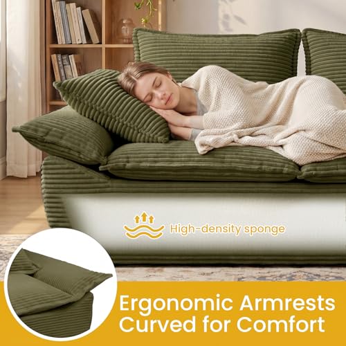 56" Boneless Loveseat, 2-Seater Green Boneless Sofa with Removable Cushions & 2 Pillows, Small Boneless Couch Deep Seat Compress Foam Sofa for Living Room, Apartments, & Office - color: Green, size: Loveseat（56")