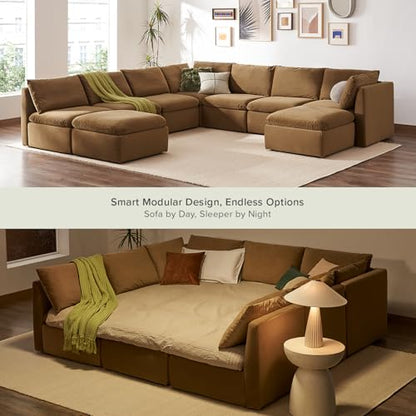 mopio Oversized Modular Sectional Sofa with Fully Removable Covers and Storage, Convertible U, L-Shaped and Sleeper Sectional, Modern Couches with Ottoman Chaise (Hazelnut Velvet, 9 Seats, Sleeper) - color: [Gen 2] Hazelnut Velvet, size: 9 Seats, Sleeper