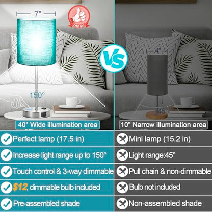 Lynnoland Green Touch Table Lamps Set of 2 with 2 USB & AC Outlet, 3-Way Dimmable Bedside Nightstand Lamps for Bedroom Lamps Living Room Nursery, 800 Lumens 5000K Daylight Bulbs Included - color: (2 Pack)Green & Brushed Nickel(Base)-5000K Bulbs Included