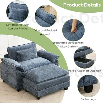 53" Modular Sectional Sofa, Comfy Deep Cloud Couch with Ottoman | Couches for Living Room, Sofa Bed, Modular Couch, Deep and Wide Seat, Chenille Sofa Sleeper with Throw Pillows, Blue - color: Blue, size: 53 Inch 2