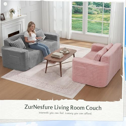 ZurNesfure Sofa Couch 3-Seater Boneless Sofa with Pillow Grey,3-Seater | No Assembly Need, Modern Couch with deep seat and Washable Cover Cloud Sofa for Living Room Bedroom Apartment - color: Stripe Grey, size: 3-seater