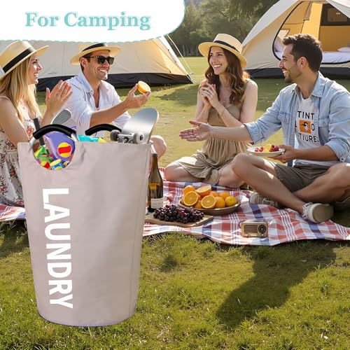 WOOHA 125L Large laundry basket,Collapsible laundry hamper, Tall Clothes Baskets Folding Washing Bin Foldable Fabric Hamper Bags for Bedroom, Closet,Bathroom,College,laundry bag,khaki - color: khaki, size: 125L-XXXL